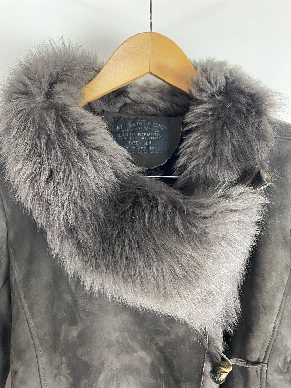 All Saints Ladies PELT Sheepskin shearling Jacket Tagged As Ten Runs Small - Picture 3 of 8